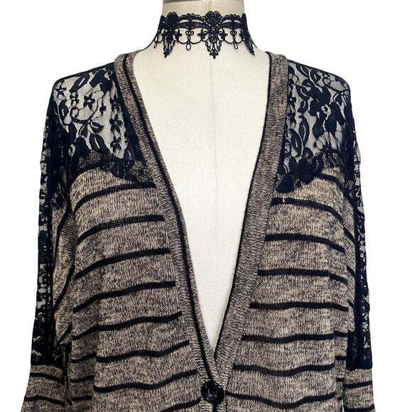 Vintage y2k About A Girl LA Striped Lace Gothic Grunge Cardigan - Picture 5 of 12